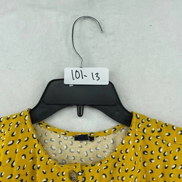 Kiabi Dress Girls Sz 6A Mustard Yellow Full Button-Up Tie Waist Roll Tab Sleeve - Picture 10 of 10